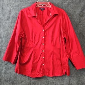 Lands End Women's No Iron Pinpoint Oxford Red sz 18 3/4 sleeve